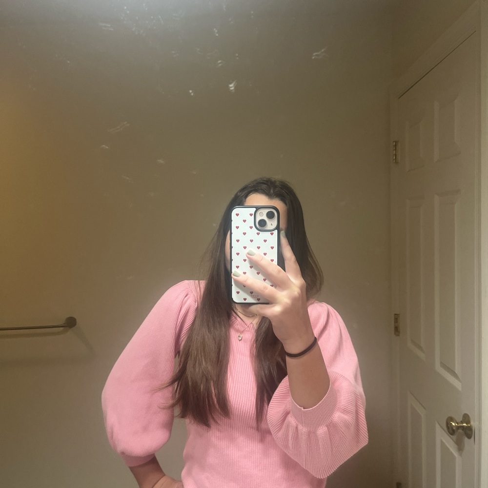 Tommy Hilfiger Pink Puff Sleeve Sweater